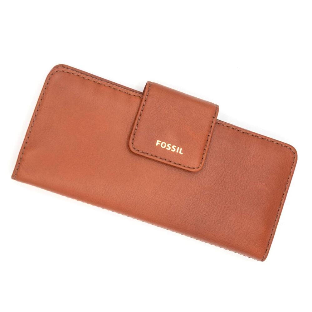 Women's Slim Bifold Wallet FOSSIL Brown Leather RDIF Protected Madison Clutch